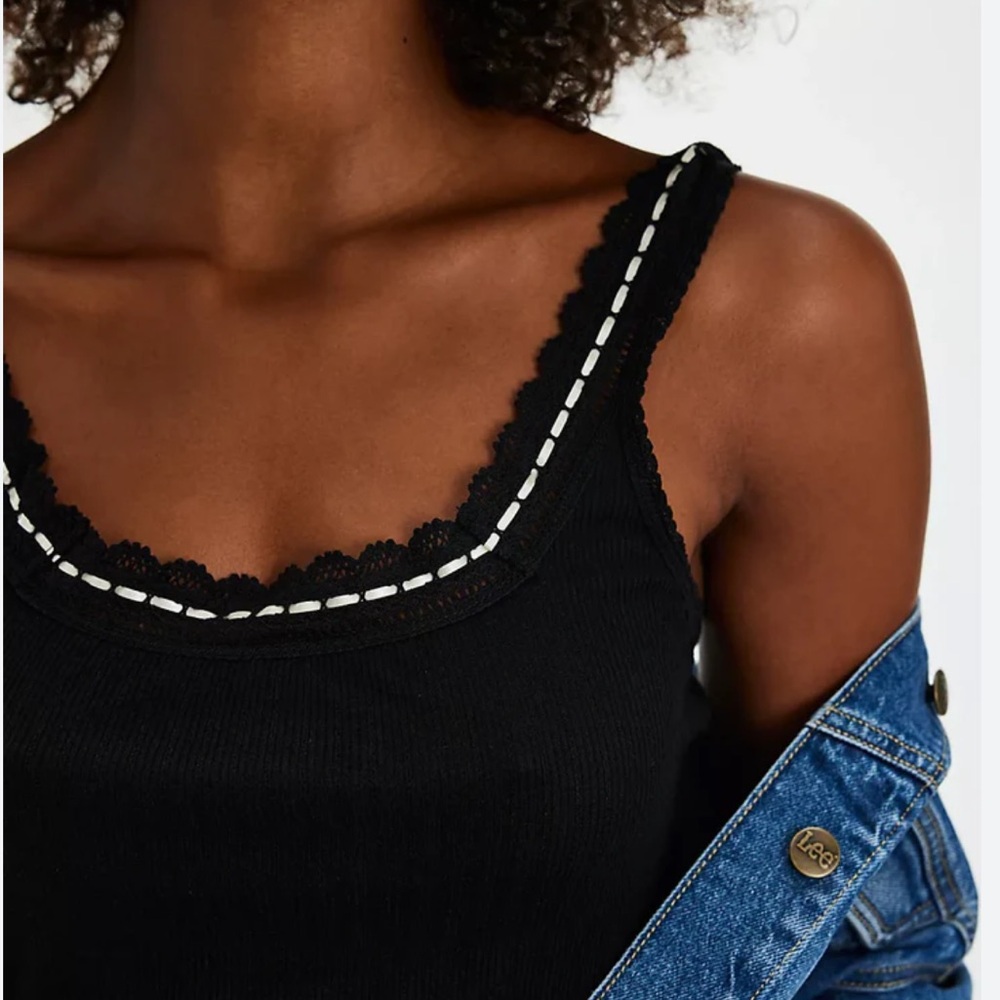 Free People Only You Pointelle Tank Top in Black NWOT Retail $38. size Small - Picture 2 of 4